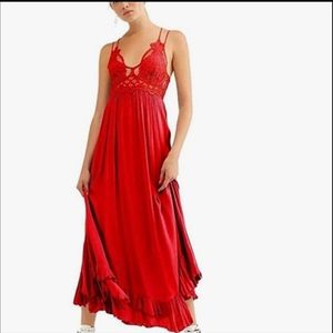 Free People Adella Red Maxi Slip Dress
